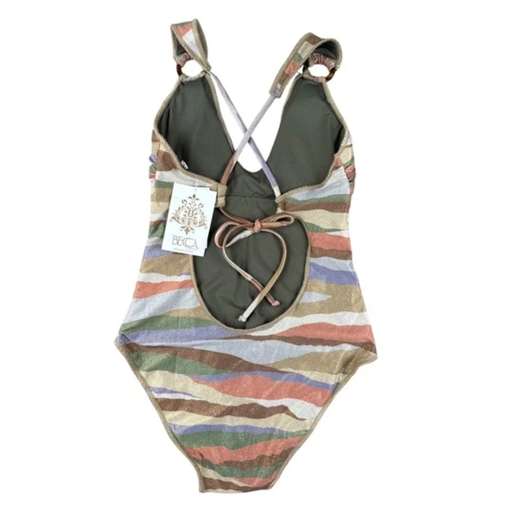 Becca‎ Rebecca Virtue Londyn Ring One Piece Swimsuit Canyon View Small Metallic